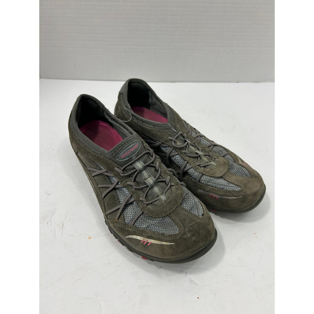 Skechers Suede Mesh Slip On 6.5 Gray Bungee Biker Walking Gorpcore Sporty Travel